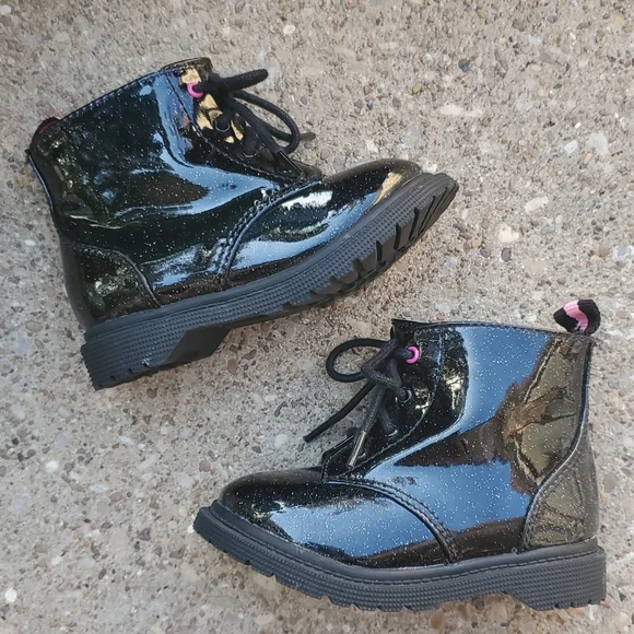 wonder nation Shoes Wonder Nation Black Patent Glitter Boots